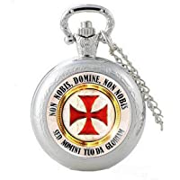 Los mejores  - Reloj de bolsillo con diseño cristiano- bonito y original- chapado en plata- cruz y temporizador- lupa con cadena.